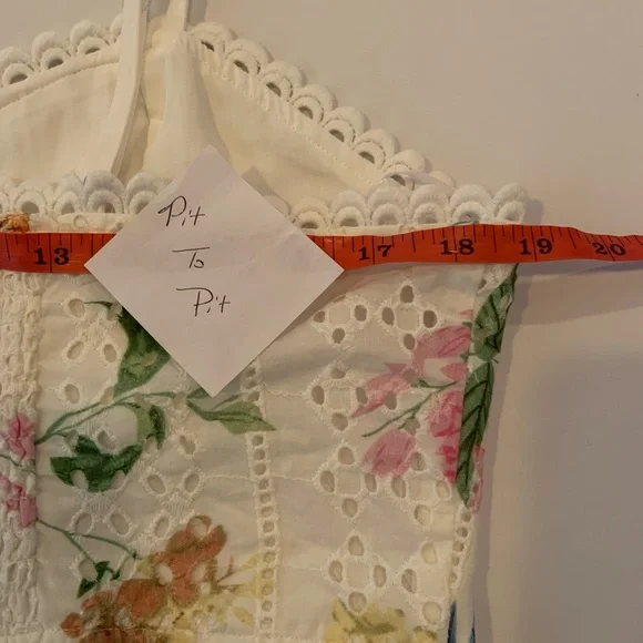 NWT Lulu's Sweet At Heart White Floral Eyelet Smocked Bustier Crop Top XL - Picture 10 of 11